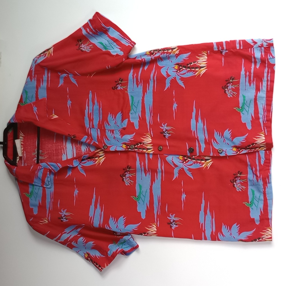 Vintage Kennington California Hawaiian Button Up Shirt Red & Blue Mens Large